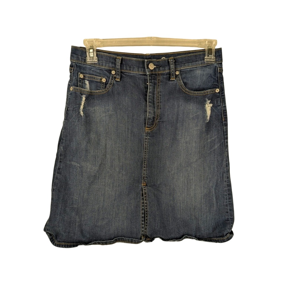 Gap 1969 Womens Distressed Denim Mini Skirt Dark Wash Size 29 Zip Fly 5-Pocket